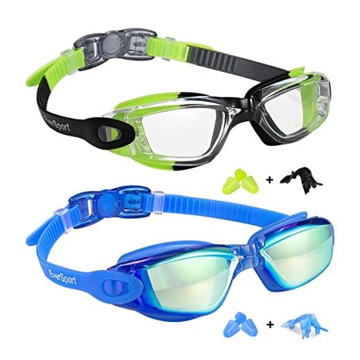 Kids Swim Goggles, Pack of 2 Swimming Goggles for Children Teens, Anti-Fog Anti-UV Youth Swim Glasses Leak Proof for Age4-16