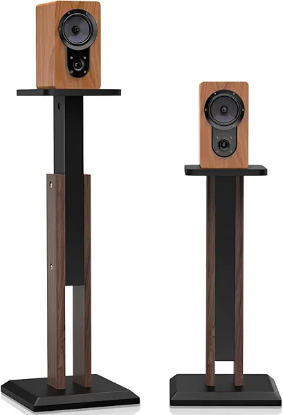 Wood Speaker Stands Pair 25-34 Inch Height Adjustable (63-84CM), Universal Desktop Floor Bookshelf Speaker Stands Studio Monitor Stands, Enhanced Audio Listening Experience for Home Theater