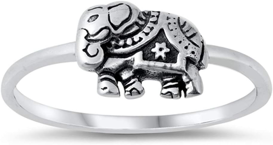 Ornate Decorated Elephant Animal Ring New .925 Sterling Silver Band Sizes 4-10
