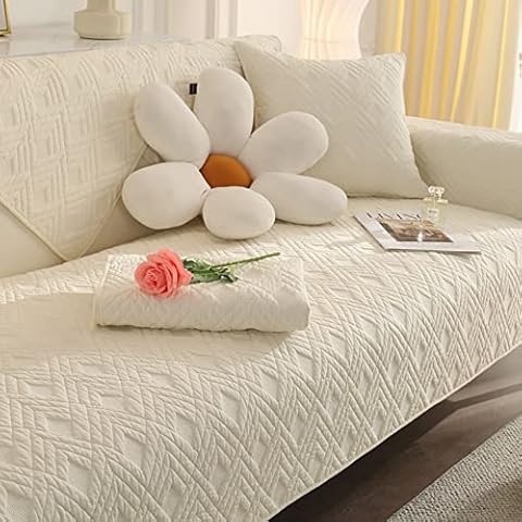 vctops Geometric Quilted Sofa Cover Cotton Sectional Couch Covers Anti Slip L Shape Couch Cover for Kids Dog, Armrest Backrest Loveseat Furniture Protector, 1 Piece/Not All Set (Beige,27"x82") Cover