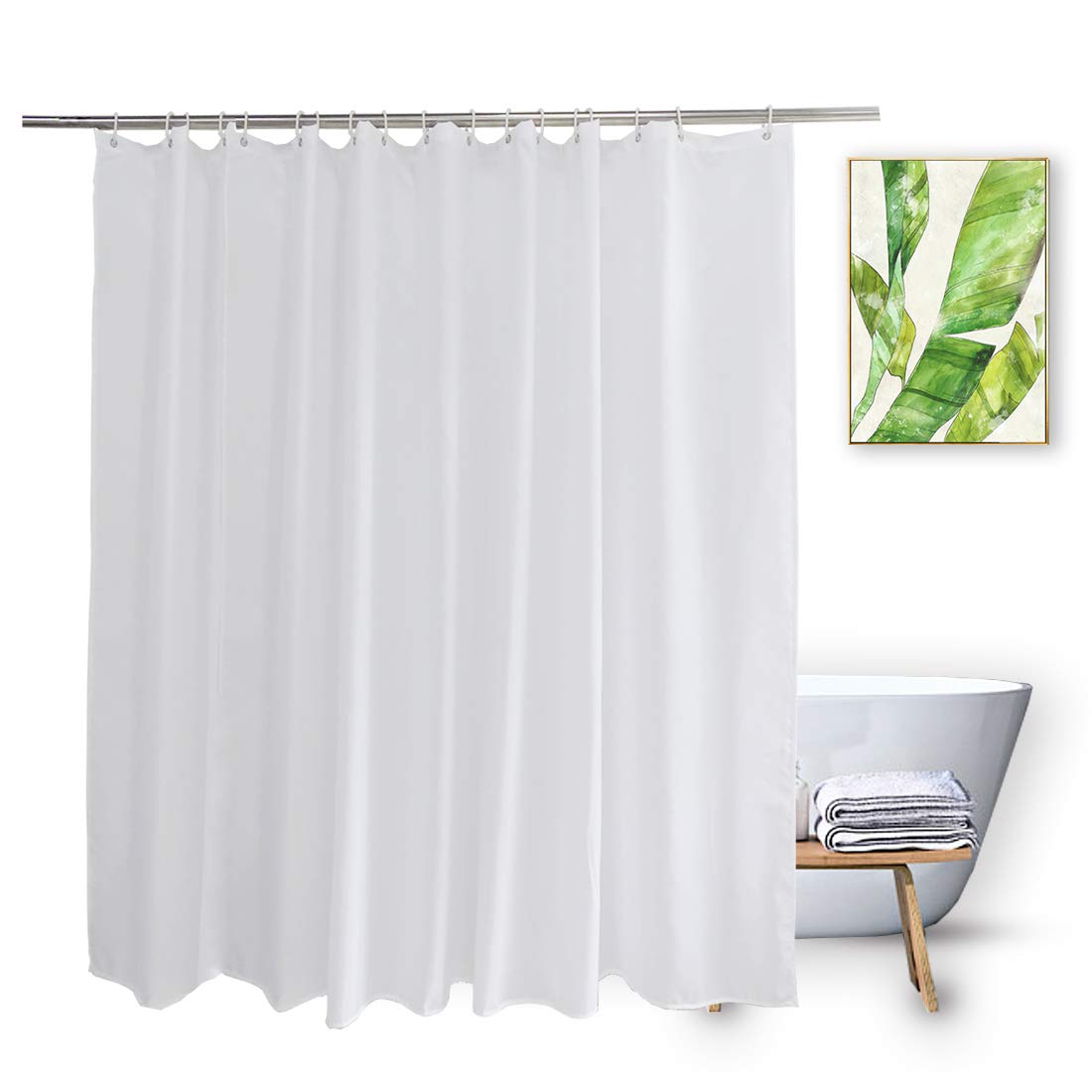 Vosign Extra Wide Shower Liner 96x72, Water Repellent Heavy Duty White Fabric Shower Curtain Liner for Bathroom Hotel Spa, Machine Washable