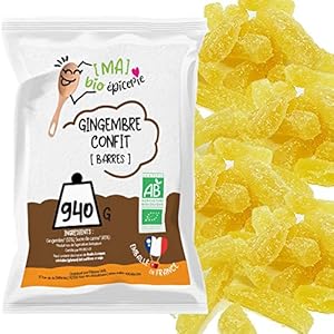 Les Papoteuses | Bio kandierter Ingwer in Riegeln 940g | Bio-zertifiziert | Fairer Handel | 100% natürlich | Hochwertige kandierte Früchte | Ohne Konservierungsmittel