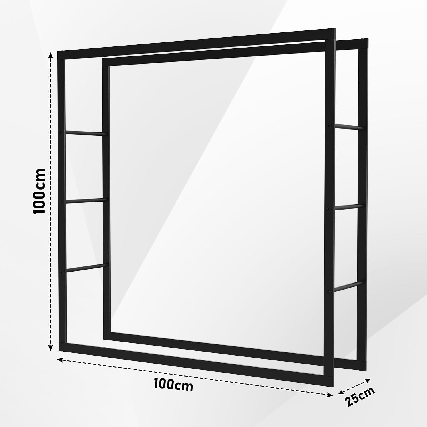 Lospitch Étagère intérieure pour bois de chauffage - Support en acier - Armature en métal robuste - Design mat - Noir - Dimensions : 25 x 100 x 150 cm