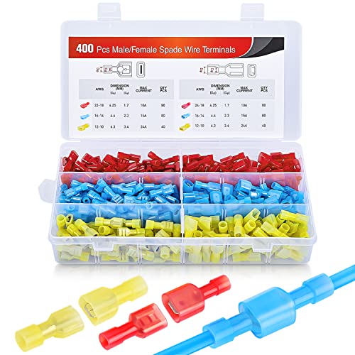 Nilight 50071A 400 Pcs Spade Terminals Nylon Quick Disconnect Terminals Male And Female Spade Connectors Kit Electrical Insulated Wire Crimp Terminals Assortment Kit cover
