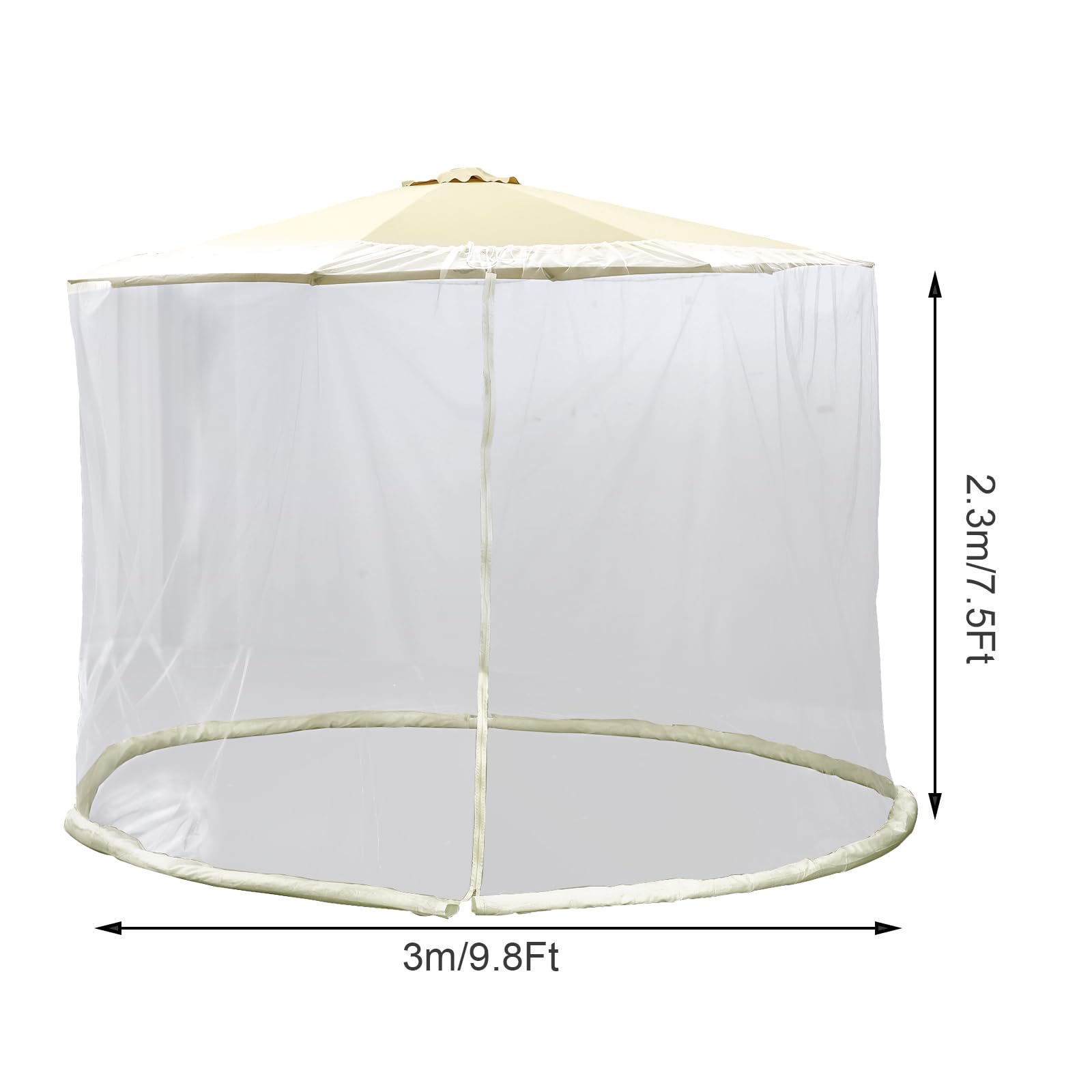 Patio Umbrella Netting with Double Zipper Door Universal Canopy Umbrella Screen with Water Pipe Polyester Mesh Net Canopy Curtains for Outdoor and Patio Tables(Beige Yellow)