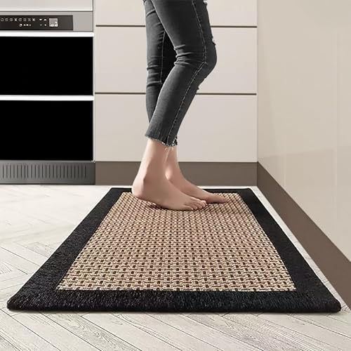 Cheerx Tapis Cuisine Devant Evier, Tapis de Cuisine Lavable Antidérapant, Tapis Couloir en Coton et Lin Tissé, Tapis de Sol pour la Cuisine, Le Salon, Le Bureau (Noir,...