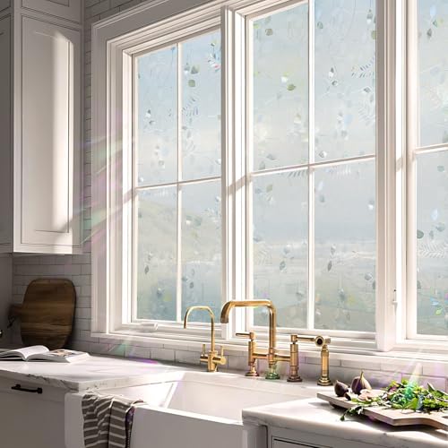 Vinilo para Ventanas Efecto 100 x 620 cm, No Adhesiva, Esmerilado, Electrostática Protección contra, Lámina Privacidad Ventana Decorativo, para Cristal Bano Cocina, Hojas