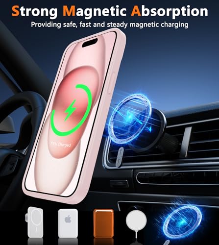 Image of FNTCASE for iPhone 15 Plus Case: Matte Magnetic Phone Cases with Screen Protector Compatible with Magsafe Slim Anti Yellowing Rugged Shockproof Protective Translucent Cell Phone Cover (C-Pink)