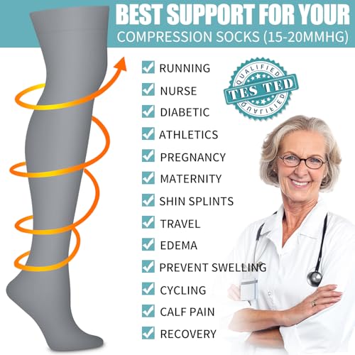 Image of Bluemaple Thigh High Compression Socks for Women and Men Circulation(3 Pairs) Over the Knee-Best Support for Running,Travel