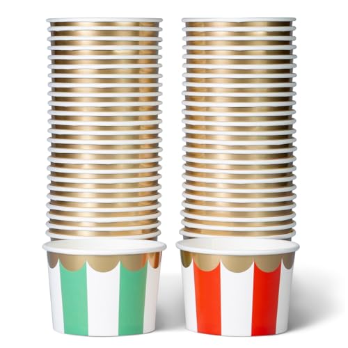 Gobelets à crème glacée en papier, 50 unités, 250 ml, assiettes jetables pour desserts chauds ou froids, fournitures de fête de Noël à rayures rouges et...