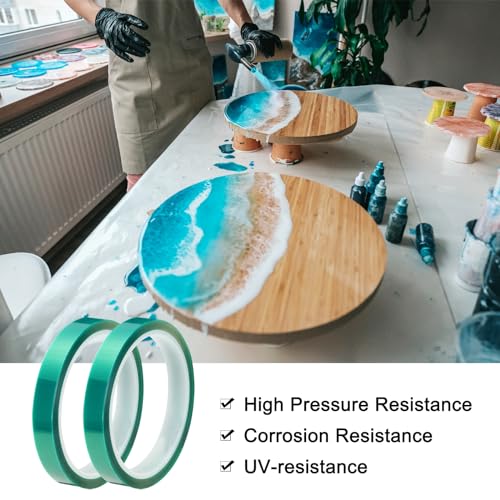 Image of MECCANIXITY Resin Tape Silicone Adhesive Tape High Temperature Resistance Easy Peeling Polyester for Epoxy Resin,River Tables,Craft,Remove Residue 0.51 Inch Wide 108FT Long(Green),Pack of 3