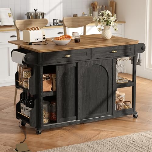 47.3 Rolling Kitchen Island with Storage and Drop Leaf