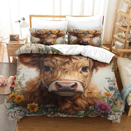 Parure de lit vache mignonne en microfbre 135x200cm pour lit simple