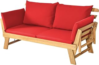 Multigot 3 in 1 Sofa Bed, Outdoor Convertible Daybed Loveseat with Folding Armrests and Pillows, Sofa Lounger Settee Recliner Couch for Living Room, Office, Patio and Balcony (Red)