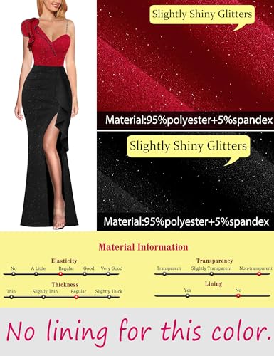 Image of VFSHOW Womens Formal Prom Elegant Ruffle One Shoulder Beaded Strap Ruched Slit Maxi Dress Wedding Evening Long Gown
