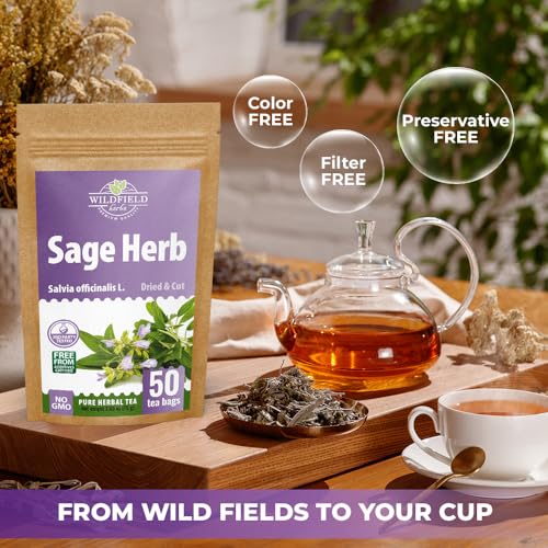Image of 50 Bags Dried Sage Herb Herbs Tea (Salvia Officinalis) - 50 Count Tea Bags Salvia Sage