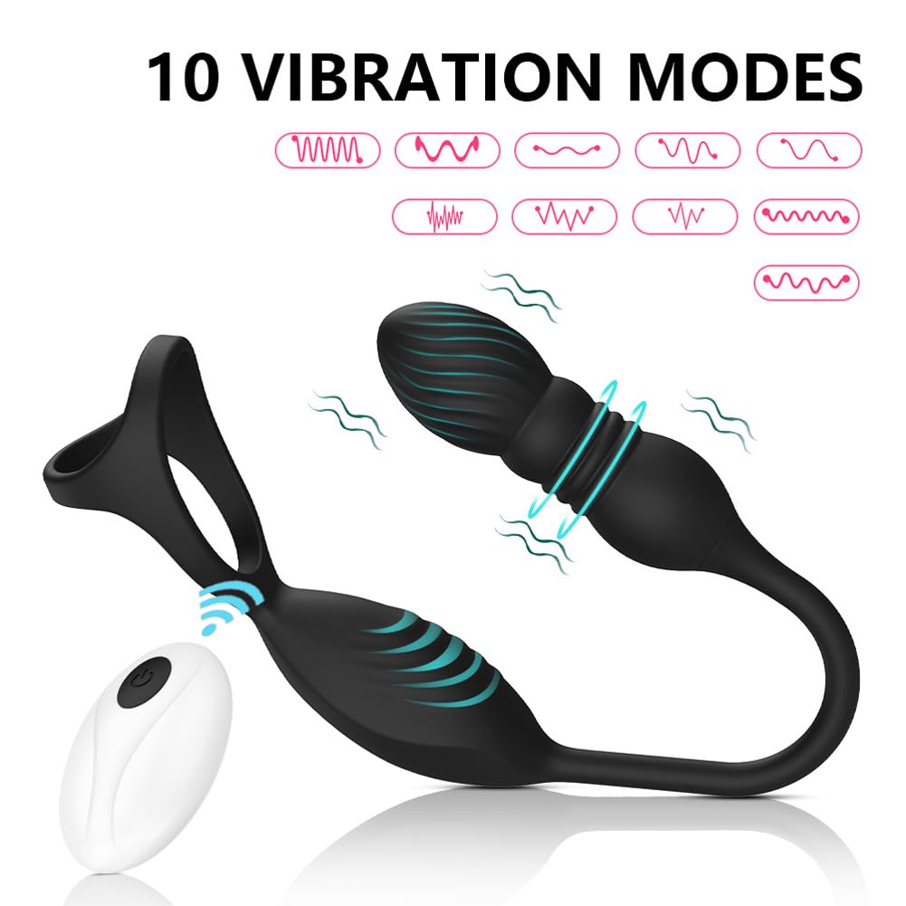Vibrador Anal Estimulador Prostata con Anillo Pene, Plug Anales,con Vibración 10 Modos Telescópicos Consoladores.. Para Hombre con Vibración, Plug Anal Vibradorador Hombre Juguetes Eróticos