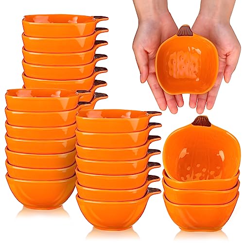 Dandat Fall Thanksgiving Ramekins 6 oz Oven Safe Pumpkin Soup Bowls Ceramic Ramekins Small Dishes Dipping Pumpkin Baking Dish Shaped Bowl for Serving Dip, Sauce, Condiments and Snack(24 Pcs)