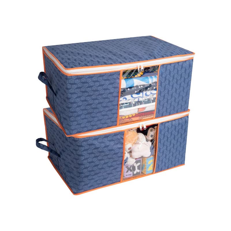 HomeStrap Printed Underbed Storage Bag | Blanket Cover | Organizer (Navy Blue with orange Border | Pack of 5) (B0B7ML9V9X) Amazon Price History, Amazon Price Tracker