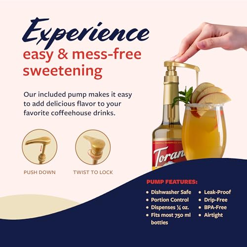 Image of Torani Apple Syrup for Drinks, Flavoring for Iced Tea, Lemonade, Sodas, and Cocktails, Glass Bottle with Pump Included, 25.4 Fl Oz