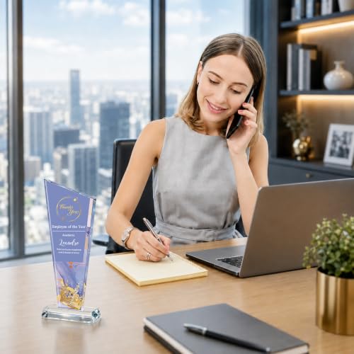 Image of Custom Crystal Trophy Award Personalized Plaque Award with Text Logo Photo Awards Trophies for Employee Recognition Team Graduation Personalized Office Gifts for Boss Coworker Teacher