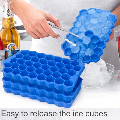Image of Auram Hexagonal Silicone Ice Tray Blue, Flexible BPA-Free Ice Cube Mold with Easy Release, Reusable Freezer Tray for Ice Cubes, Whiskey, Cocktails & Chocolate (Pack of 2)
