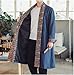 HZCX FASHION Mens Long Kimono Cardigan Open Front Print Cotton Linen Trench Coat(FY08 NAVY,M)