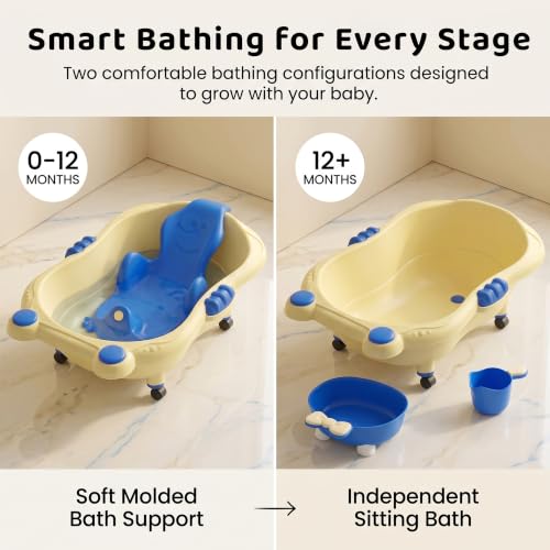 Image of StarAndDaisy AquaNest Baby Bath Tub for Newborn to 5 Years with Ergonomic Baby Bather Seat, 360 Wheels, Bathing Tray & Mug, BPA-Free Kids Bathtub with Drain Plug & Rolling Base