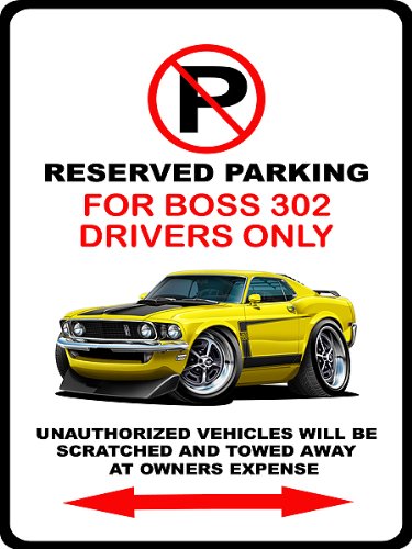 1969 Ford Mustang Boss 302 Muscle Car-toon No Parking Sign