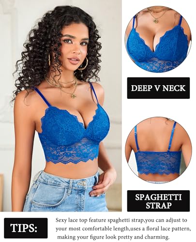 Image of Avidlove Lace Bralettes for Women V Neck Spaghetti Strap Bra Unpadded Tops Sexy Cami Crop Top Going Out Lingerie