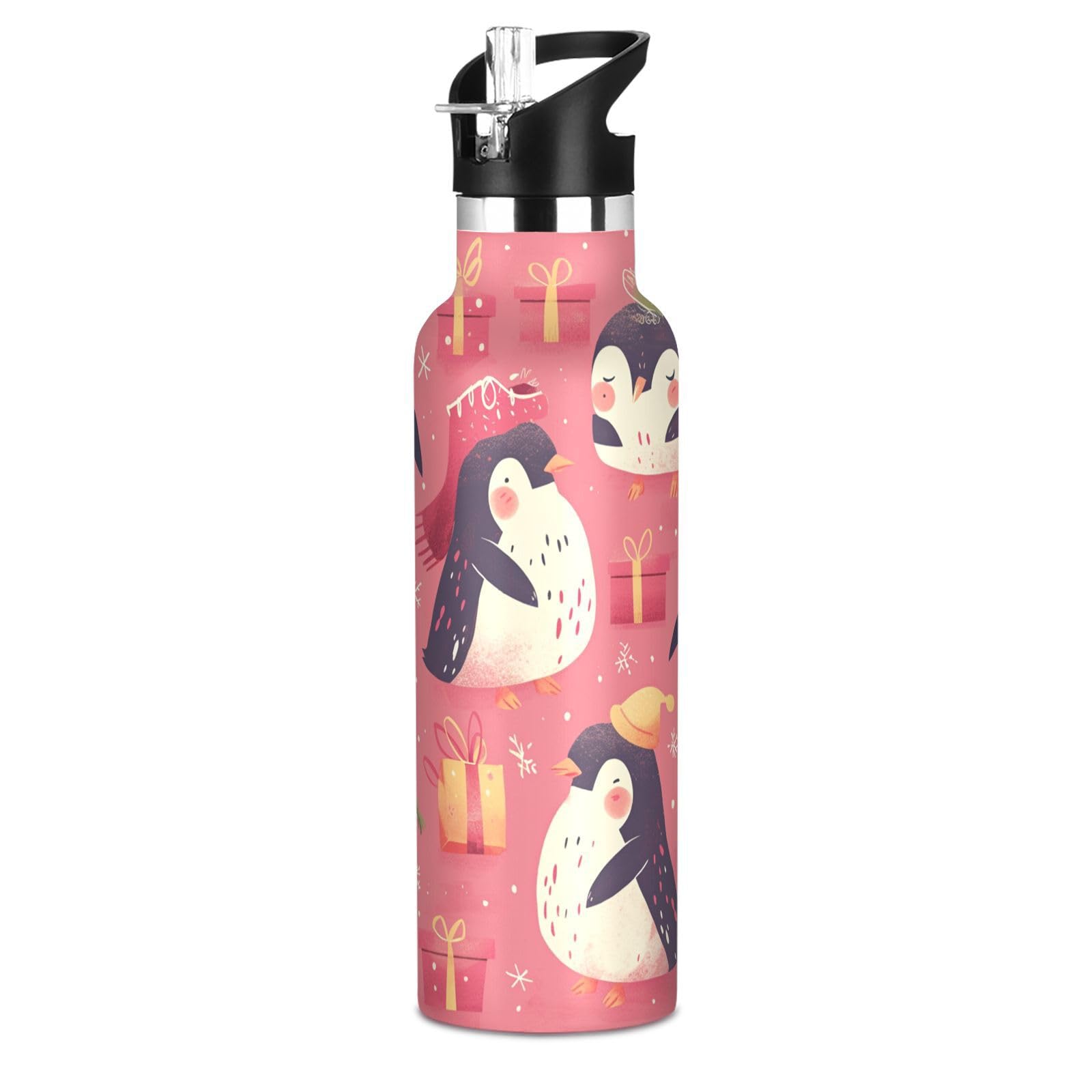 Kaaviyo Boys Pattern Sweet Penguins Colorful Gifts Water Bottle Stainless Steel Jug Insulated Vacuum Cup For Girls(600Ml)