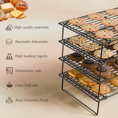 Image of 4PCS Cooling Racks for Cooking and Baking, Collapsible 4 Tiers 10 inchX16 inch Cool Batches of Cookies, Non-Stick & BPA-Free, Oven and Dishwasher Safe (Black-200)