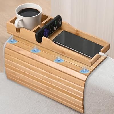 YUBAMIN Couch Armrest Table, Bamboo Couch Arm T...