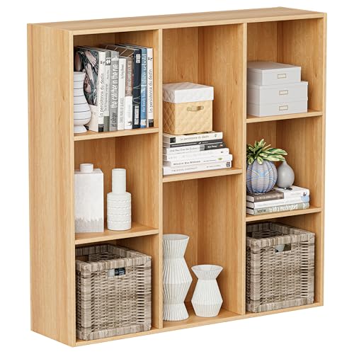 VDNEND Bücherregal Holz mit Geschlossener Rückwand, Würfelregal, Regal Wohnzimmer, Raumteiler Regal, Aufbewahrungsregal, Büroregal, Aktenschrank, 8 Fächer, 91,4 x 24 x 91,2 cm