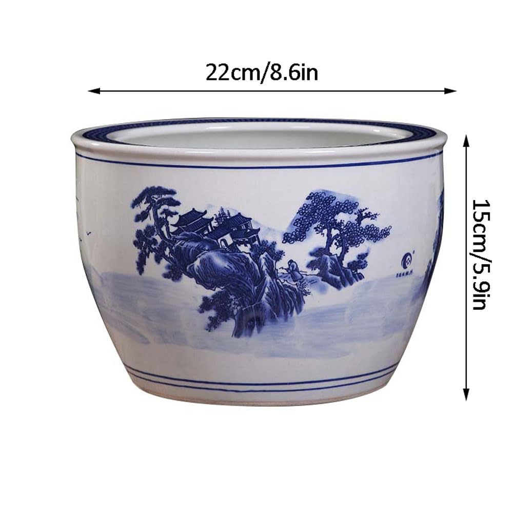 Zestaw 1 niebiesko-białej porcelany dekoracyjna doniczka w kształcie lotosu, ceramiczna hydroponiczna doniczka na kwiaty, ceramiczna doniczka na rośliny S, biały-22 x 15 cm