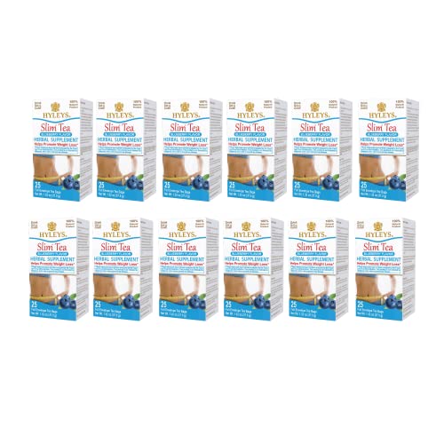 Hyleys Slim Tea Blueberry Flavor - Weight Loss Herbal Supplement Cleanse And Detox - 25 Tea Bags (12 Pack) #TOP2