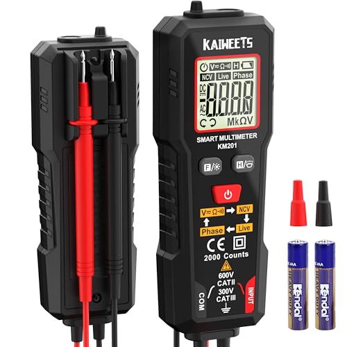 KAIWEETS KM201 Digital Multimeter, Intelligentes Multimeter palmgroßer Voltmeter mit 2000 Zählungen, True RMS Auto-Range, Intelligente Messung, misst Spannung, Durchgang, Wiederstand für Elektriker