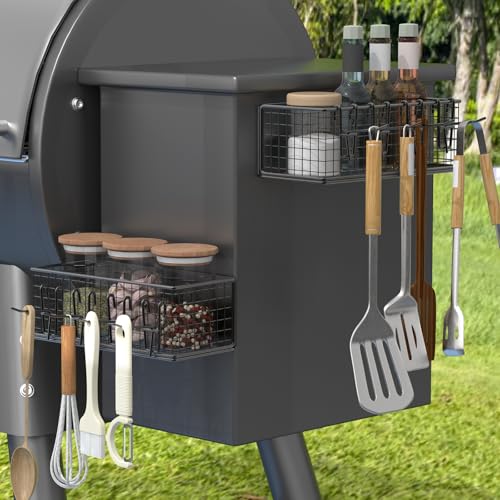 Image of 2 Set Magnetic Storage Bin for Traeger Grills, Shelf for Outdoor Smoker, Suit for Traeger Ironwood 885, Pro Series 34, Pro Series 22, Pro D2 575, Pro 780, Ironwood 650, Pit boss