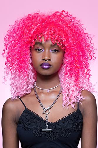 Smiffys 51646 Pink Manic Panic Passion Ombre Curl Girl Wig, Women, One Size