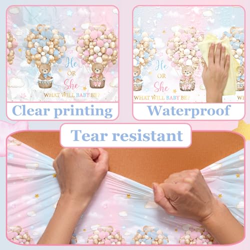 Image of Teddy Bear Gender Reveal Decorations, 3Pcs Bear Tablecloths Pink BlueTablecloths for He or She Gender Reveal Party Favors