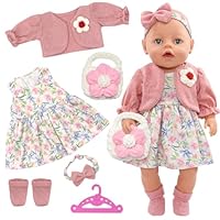 6 Stück Puppenkleidung für 35-43cm Baby Puppen Süße Frisch Baby Kleidung Puppen für 14-17Zoll Babypuppen mit Kleid Mantel Stirnband Tasche Socken Kleiderbügel 43cm Puppen Outfits Geschenke für Kinder