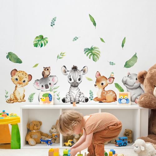 Tanlaby Jungle Animals Wall Stickers Cartoon Woodland Animal Wall Decals Safari Hippo Deer Zebra Wall Art Decor for Baby Nursery Kids Bedroom Playroom Daycare Kindergarten - Image 2