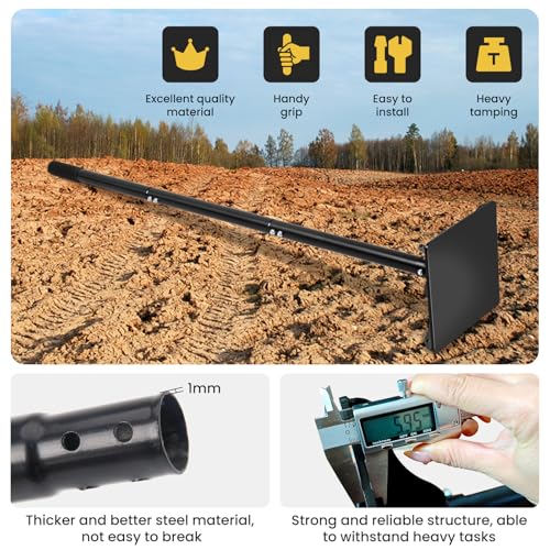 Ground Tamper Tool, 8"X8" Steel Tamper, Heavy Duty Hand Soil Tamper Tool with 48 Inch Handle for Leveling Soil, Installing Paving Stones, Gravel, Asphalt, Sand, and Repairing Pavement - Image 5