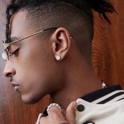 FASACCO 14K Flat Back Round Square Stud Earrings for Men Women Large Big Cubic Zirconia Stud Earrings Mens Earrings Flatback Earrings4