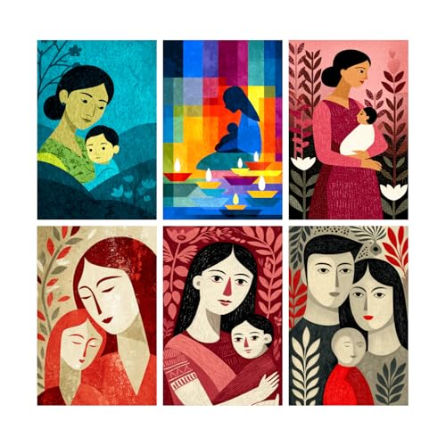 Image of SiddArtify Mother and Child Wall Art Poster Print Set - Modern Family Art for Living Room Bedroom Nursery - 8x12 inch Board Pack of 6