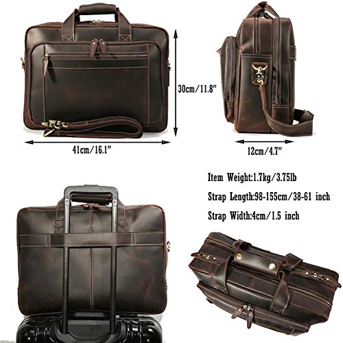 Vintage Full Grain Leather Briefcase for Men Fits 17" Laptop Business Travel Messenger Crossbody Shoulder Bags3