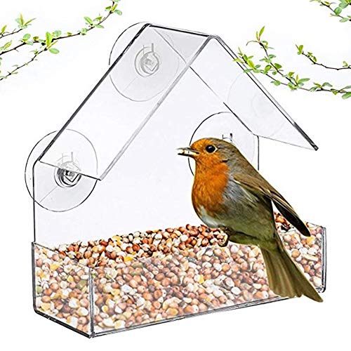 YAOBAO Window Bird Feeder House, Birdhouse with Sliding Feed Tray for Garden Decoration Weatherproof Design(Clear Acrylic) 0.5Kg