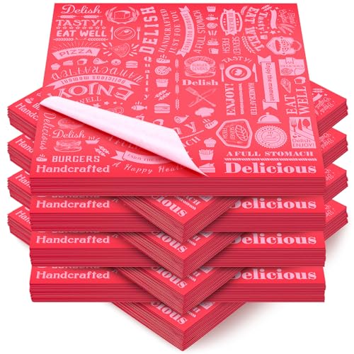 Outus 600 Pcs 12 x 12 Inch Deli Wax Paper Sheets, Red