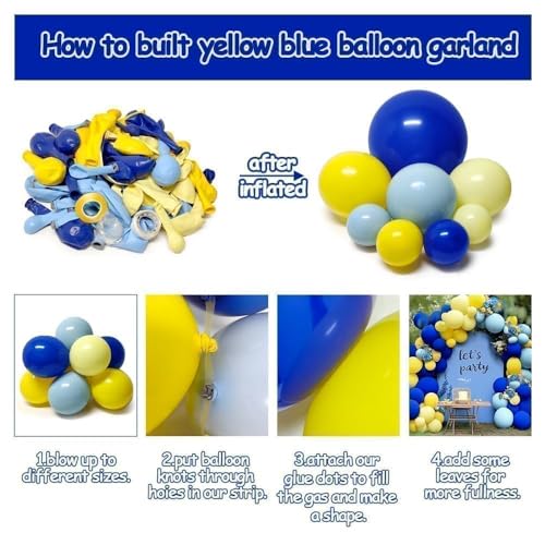 Image of Blue and Yellow Balloon Garland Double Stuffed Pastel Yellow Dusty Blue Balloon Arch Kit for Summer Tropical Hawaiian Luau Lemon Baby Shower Birthday Wedding Party Decor