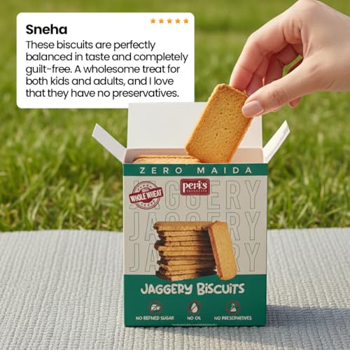 Image of Peri's Bakehouse Jaggery Biscuits | No Sugar, No Maida, No Oil | Wholewheat, Pure Ghee and Jaggery | Atta Biscuits | 250 g